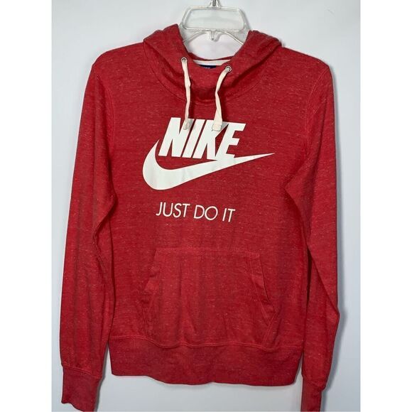 Nike Women's Long Sleeve "Just Do It" Scuba Fleece Hoodie Jacket Coral Medium - Picture 1 of 5